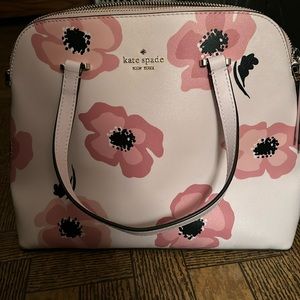 Kate Spade Maise pink floating poppies medium dome satchel purse crossbody.